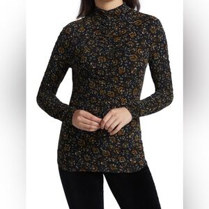 Veronica Beard Fresno Printed Mockneck Top Long Sleeve Ruched Jersey Sz L